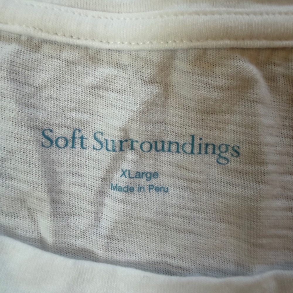 Soft‎ Surroundings White Cotton Slub Puff Sleeve Tee Shirt XL Classic Summer - Picture 2 of 5